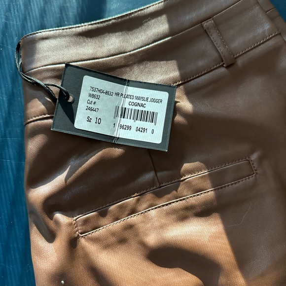 PAIGE | High Rise Pleated Mayslie Jogger - Cognac Vegan Leather, Size: 10 - Picture 5 of 10